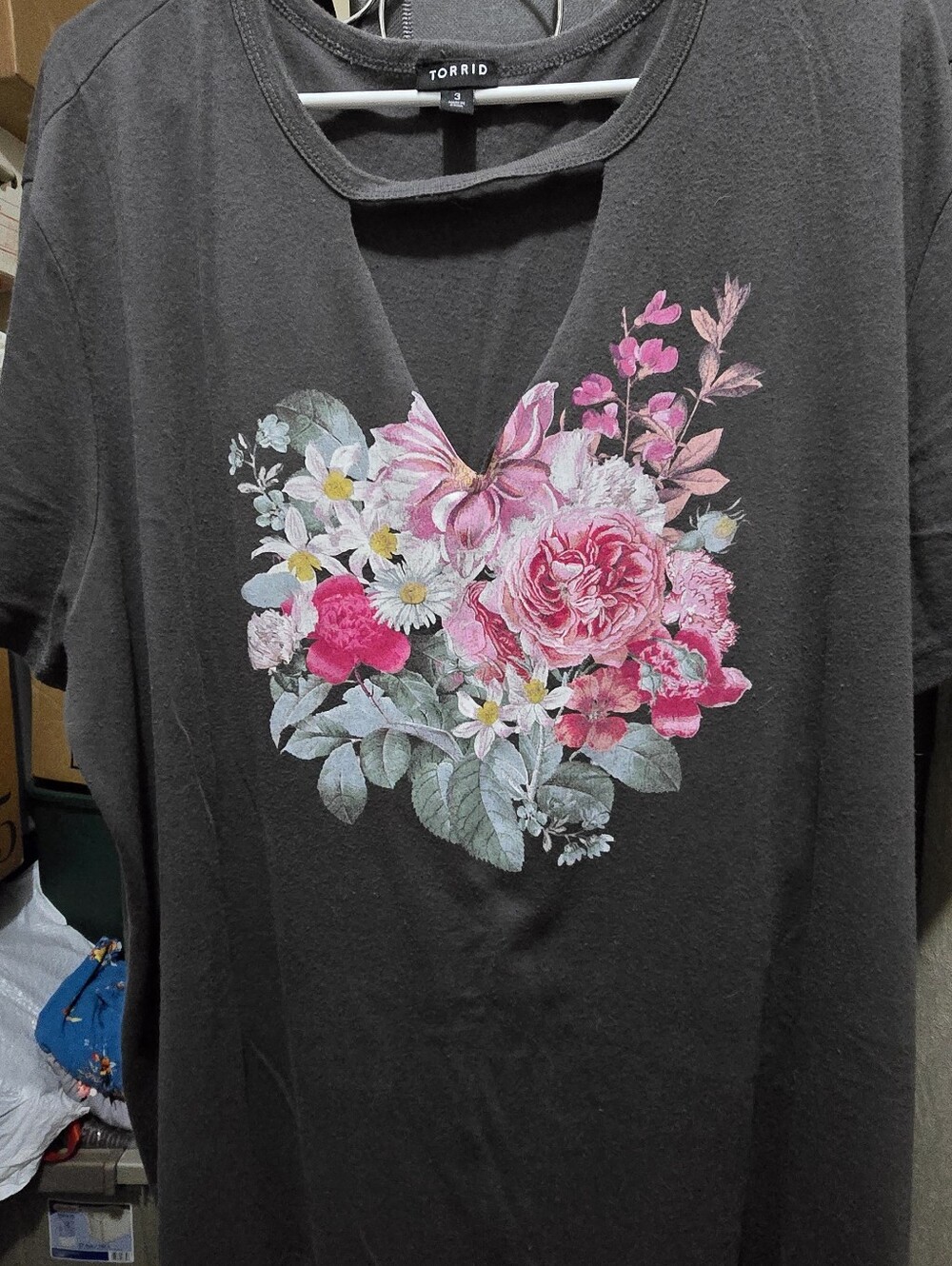 torrid Black Tee with Pink Floral Heart Graphic